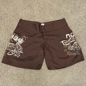 Low-Waist Dark Brown Graphic Swim Shorts